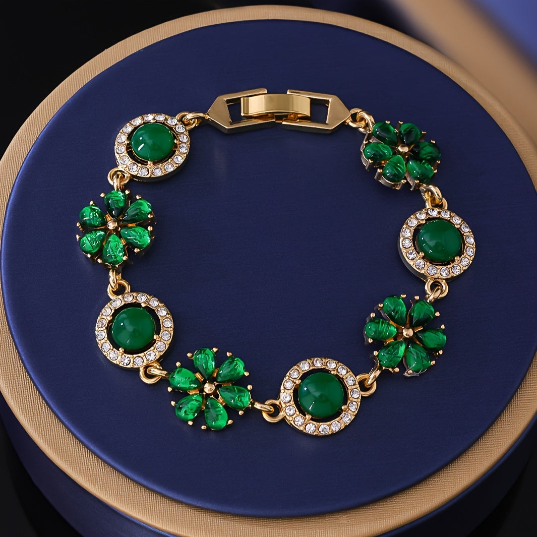 Minimalist Floral Green Stone Bracelet