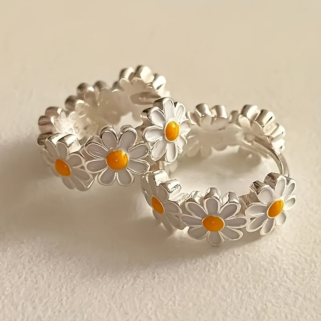 Elegant Daisy Flower Hoop Earrings