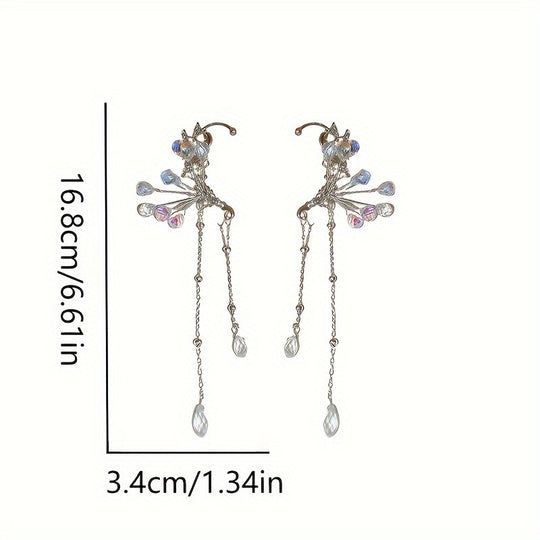 Elegant Crystal Flower & Tassel Ear Wrap