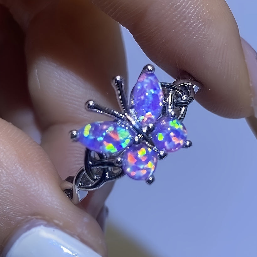 Elegant Boho-Chic Purple Opal Butterfly Ring