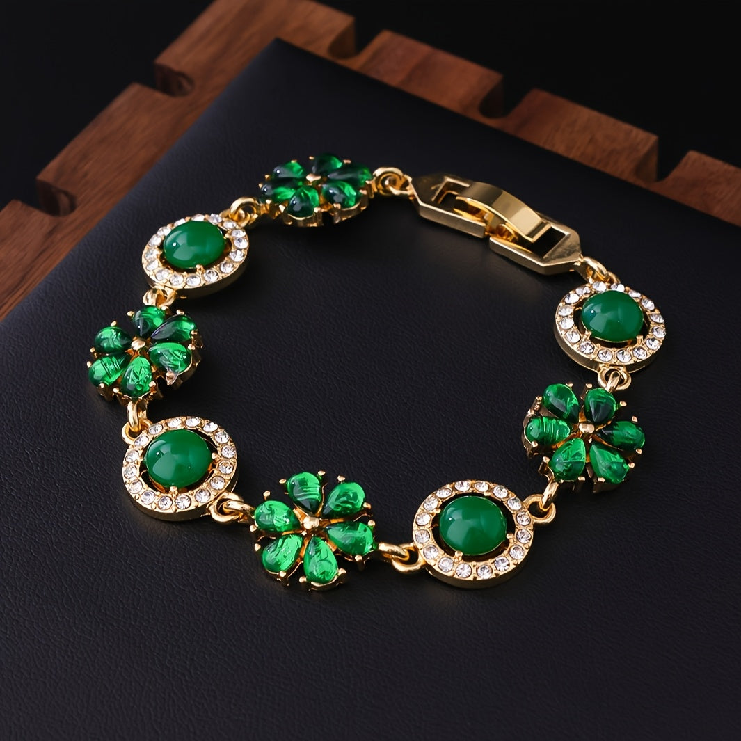 Minimalist Floral Green Stone Bracelet