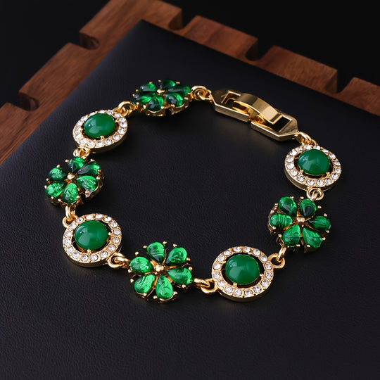 Minimalist Floral Green Stone Bracelet