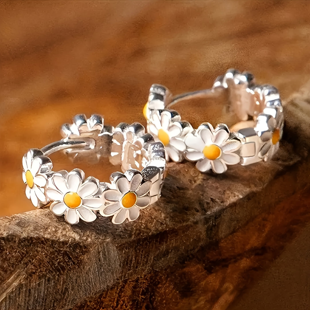 Elegant Daisy Flower Hoop Earrings