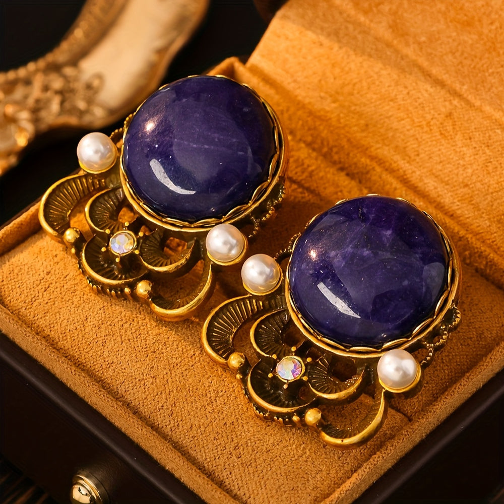 Sleek Natural Gemstone Stud Earrings