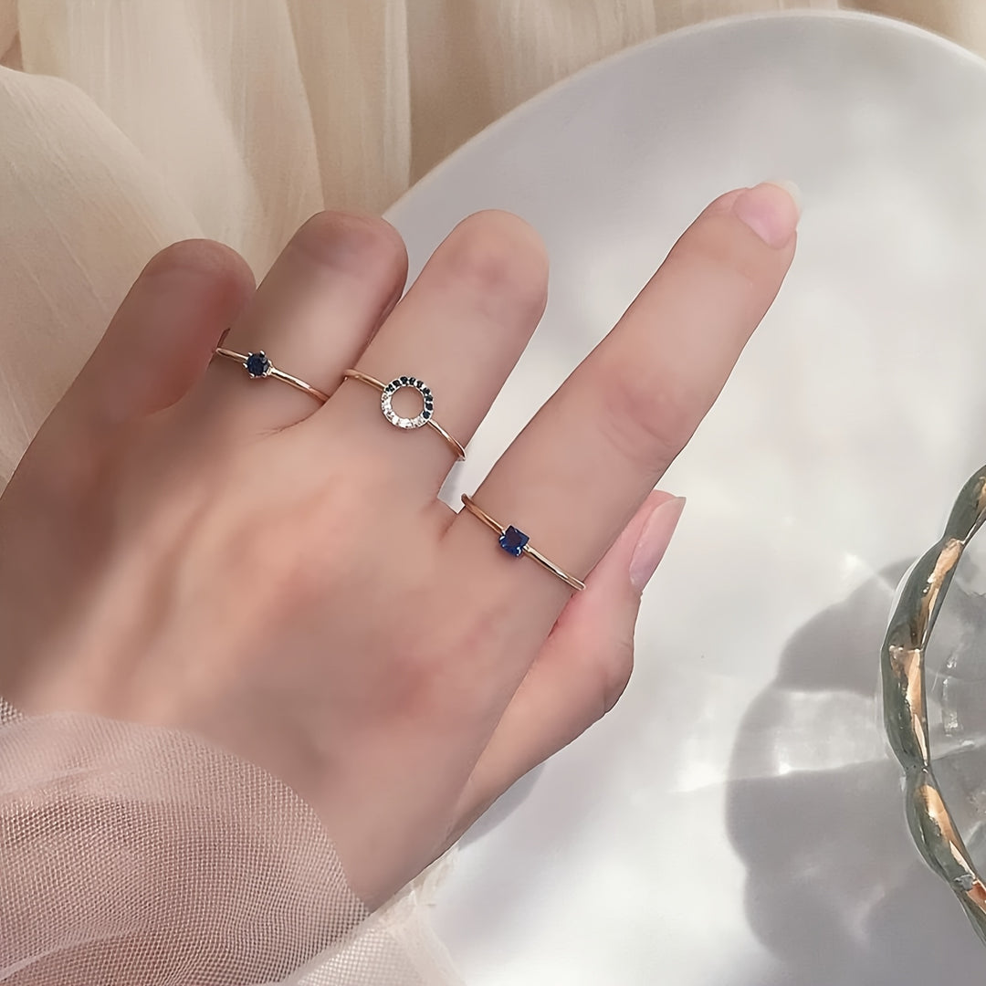 Dainty Blue Gemstone Open Ring Set