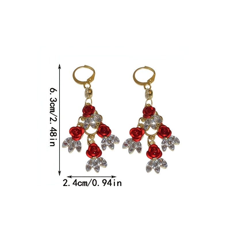 Stylish Rose Tassel Drop Earrings