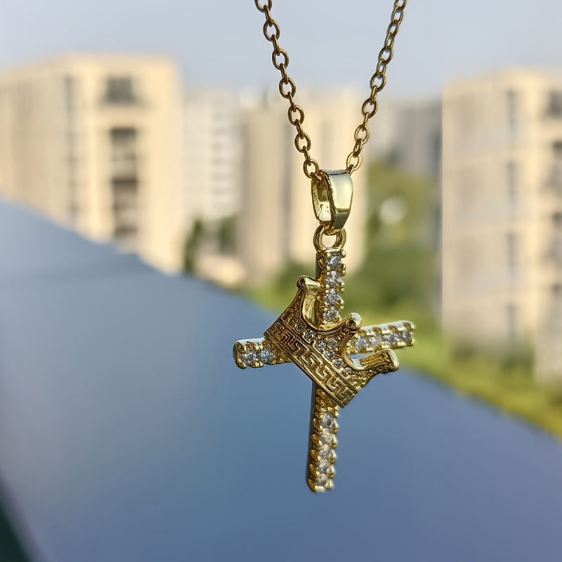 Classic Crown Cross Pendant Necklace