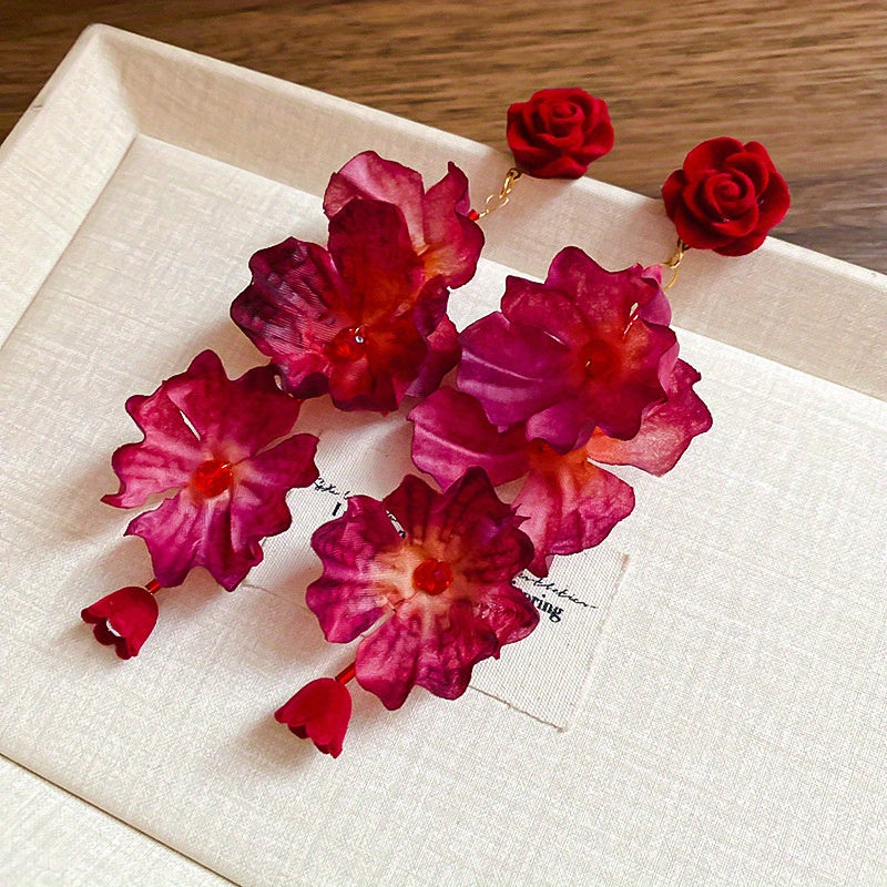 Fashionable Red Rose Earrings