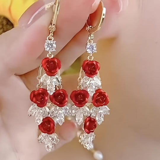 Stylish Rose Tassel Drop Earrings