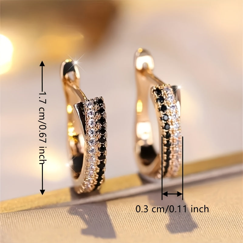 Golden Elegant Hoop Earrings with Zirconia