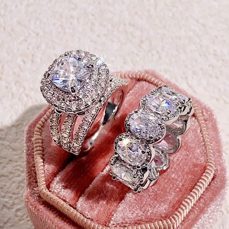 2pcs Minimalist Zirconia Wedding Band Set