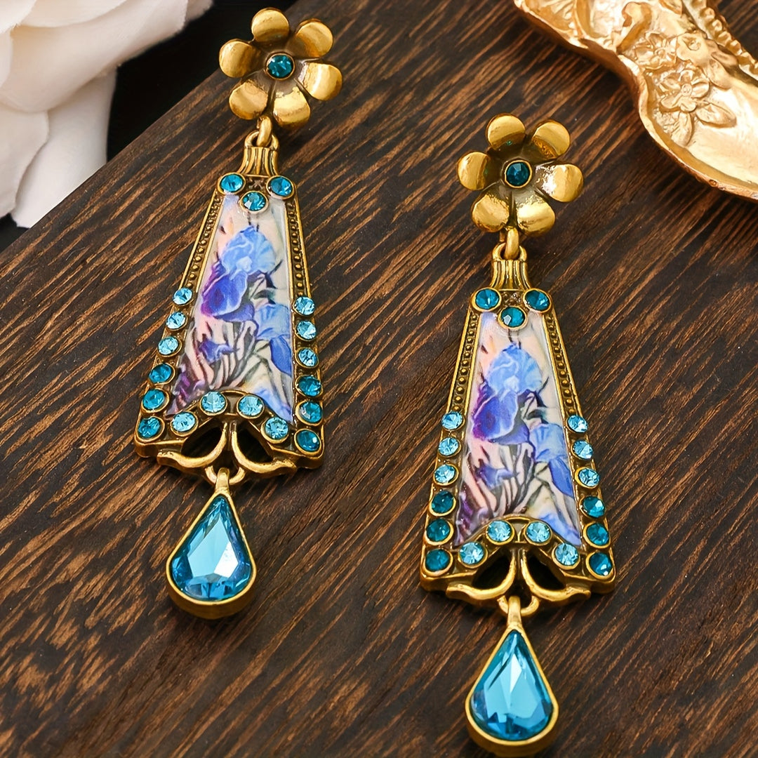 Minimalist Enamel Earrings with Blue Gemstones