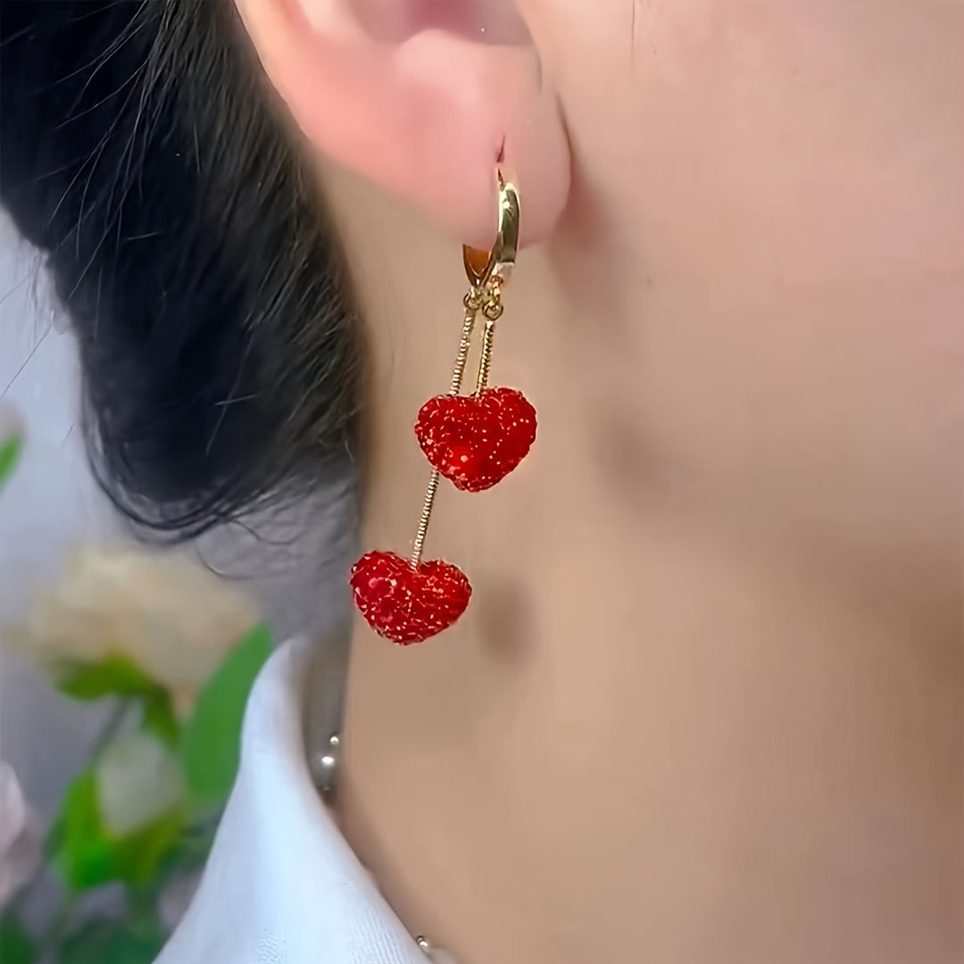 Elegant Red Heart Dangle Earrings