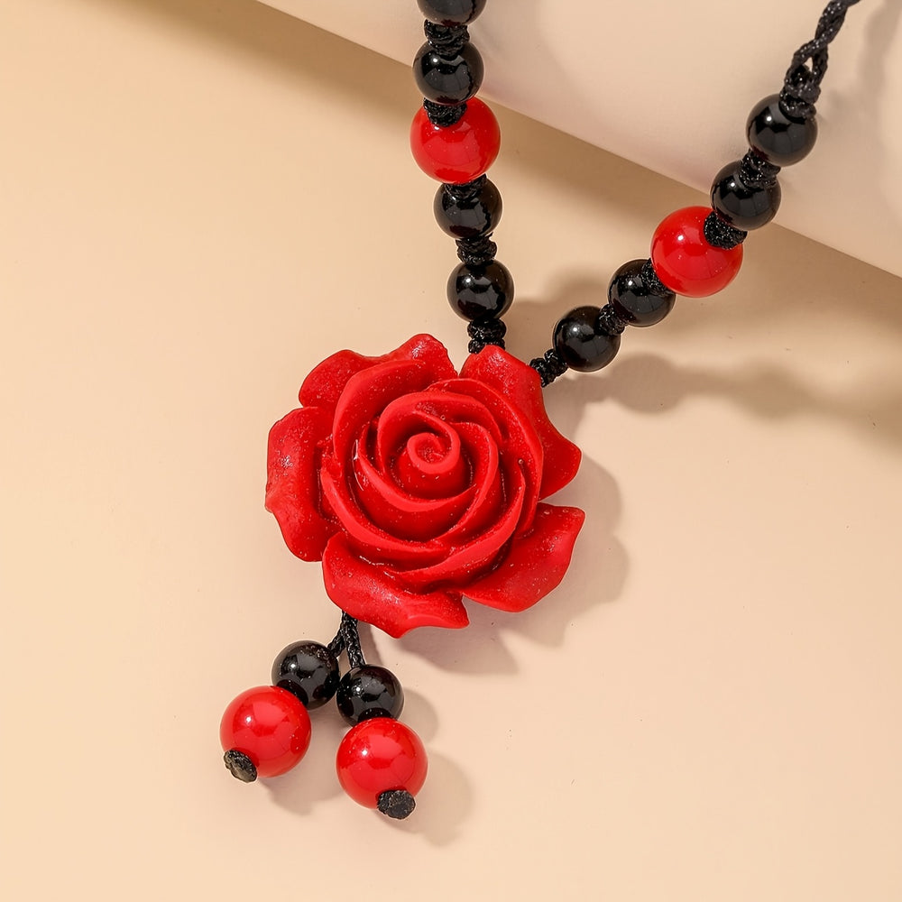 Elegant Resin Rose Flower Pendant Necklace