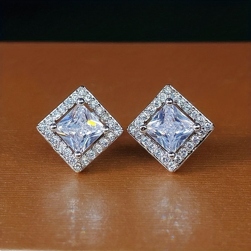 Elegant Square Cubic Zirconia Stud Earrings