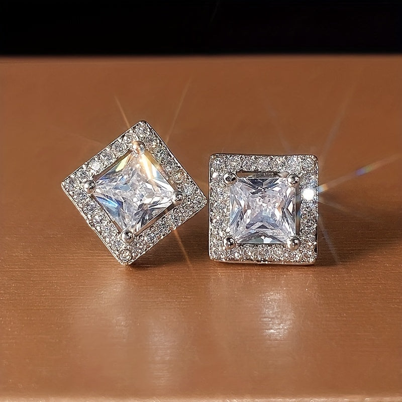 Elegant Square Cubic Zirconia Stud Earrings