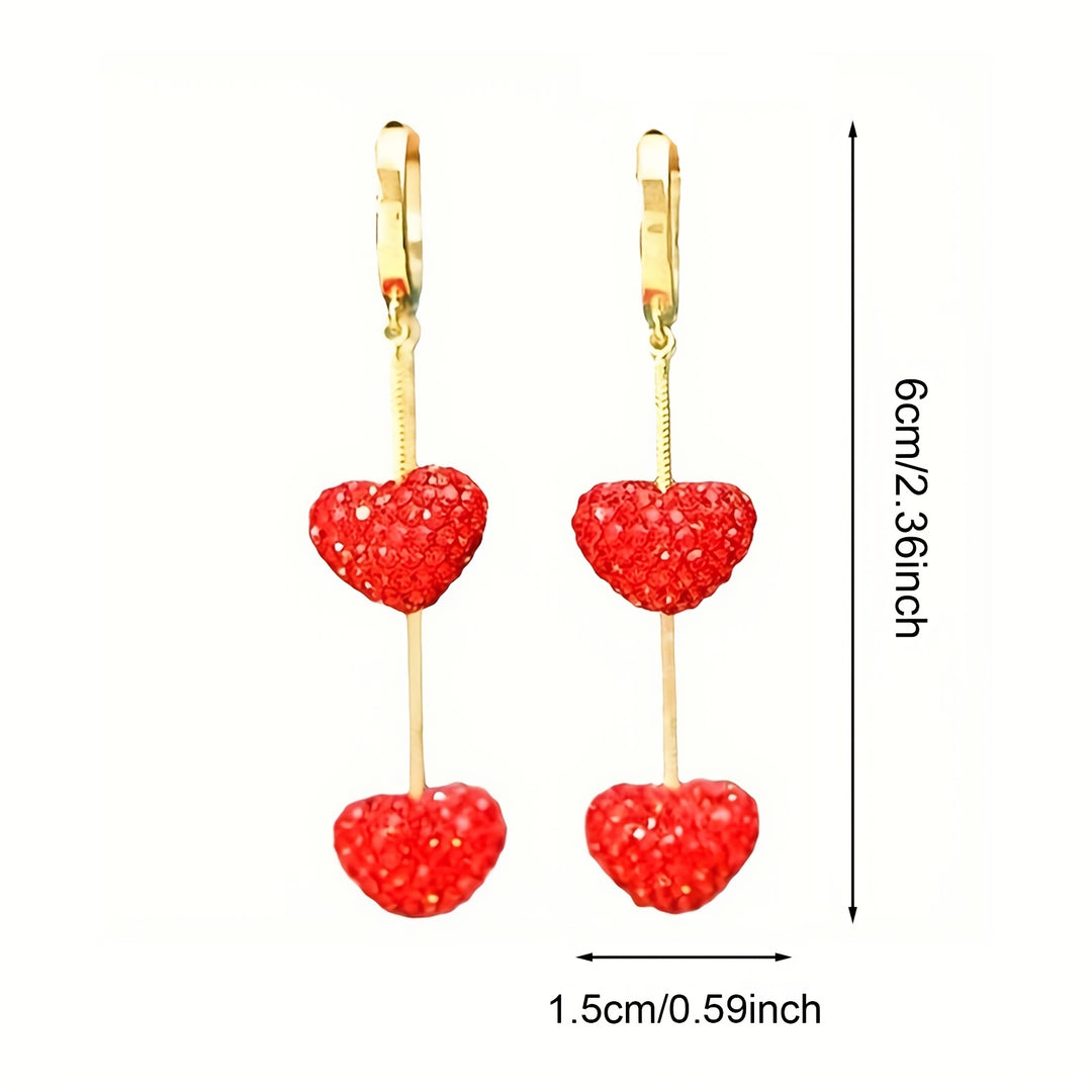 Elegant Red Heart Dangle Earrings