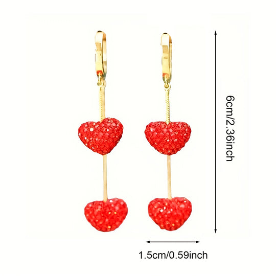 Elegant Red Heart Dangle Earrings