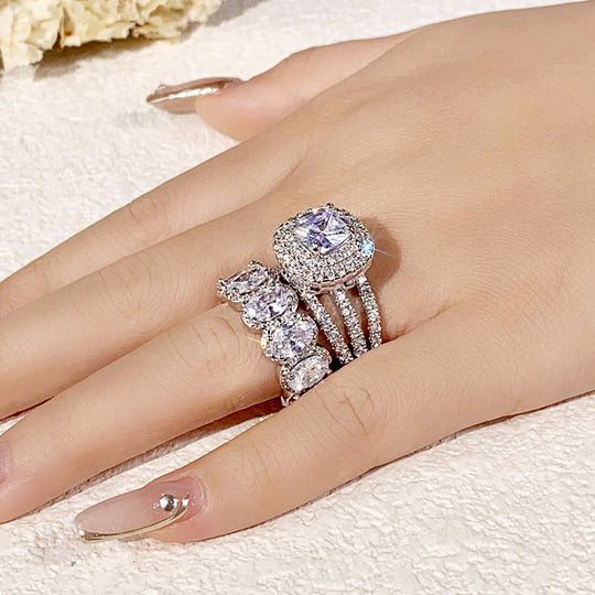 2pcs Minimalist Zirconia Wedding Band Set