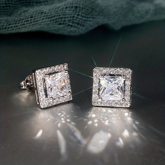Elegant Square Cubic Zirconia Stud Earrings