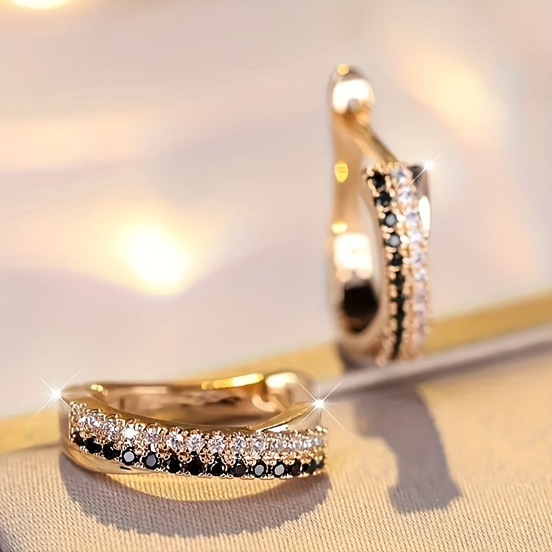 Golden Elegant Hoop Earrings with Zirconia
