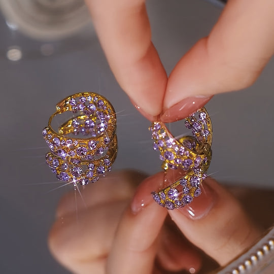 Chic Purple Sparkle Hoop Earrings