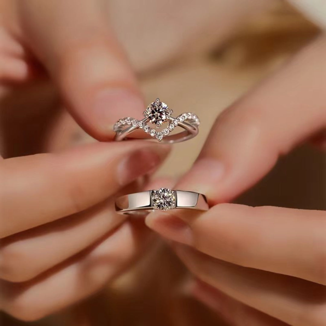 Elegant 2 Pieces Adjustable Zirconia Ring Set