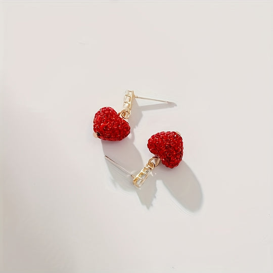 Luxurious Red Heart Dangle Earrings