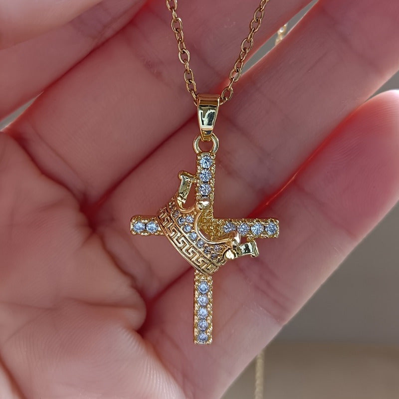 Classic Crown Cross Pendant Necklace