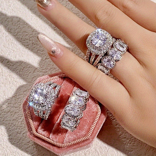2pcs Minimalist Zirconia Wedding Band Set