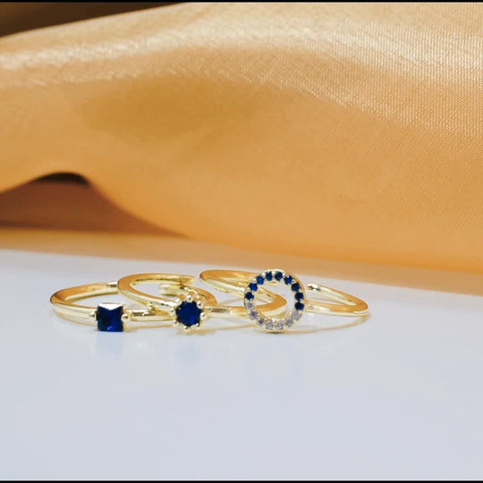 Dainty Blue Gemstone Open Ring Set