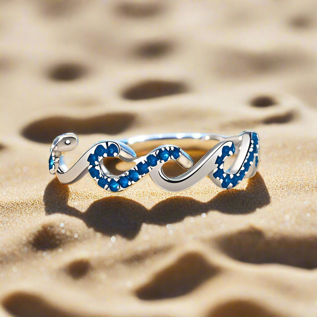 Stylish Blue Zirconia Wave Ring