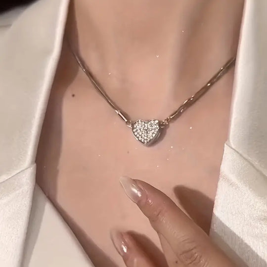 Modern Heart-Shaped Zircon Multilayer Magnet Necklace