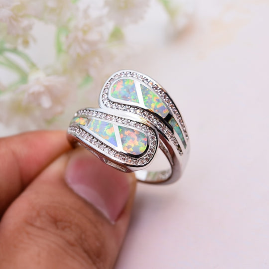 Boho Trendy White Opal Stone Ring