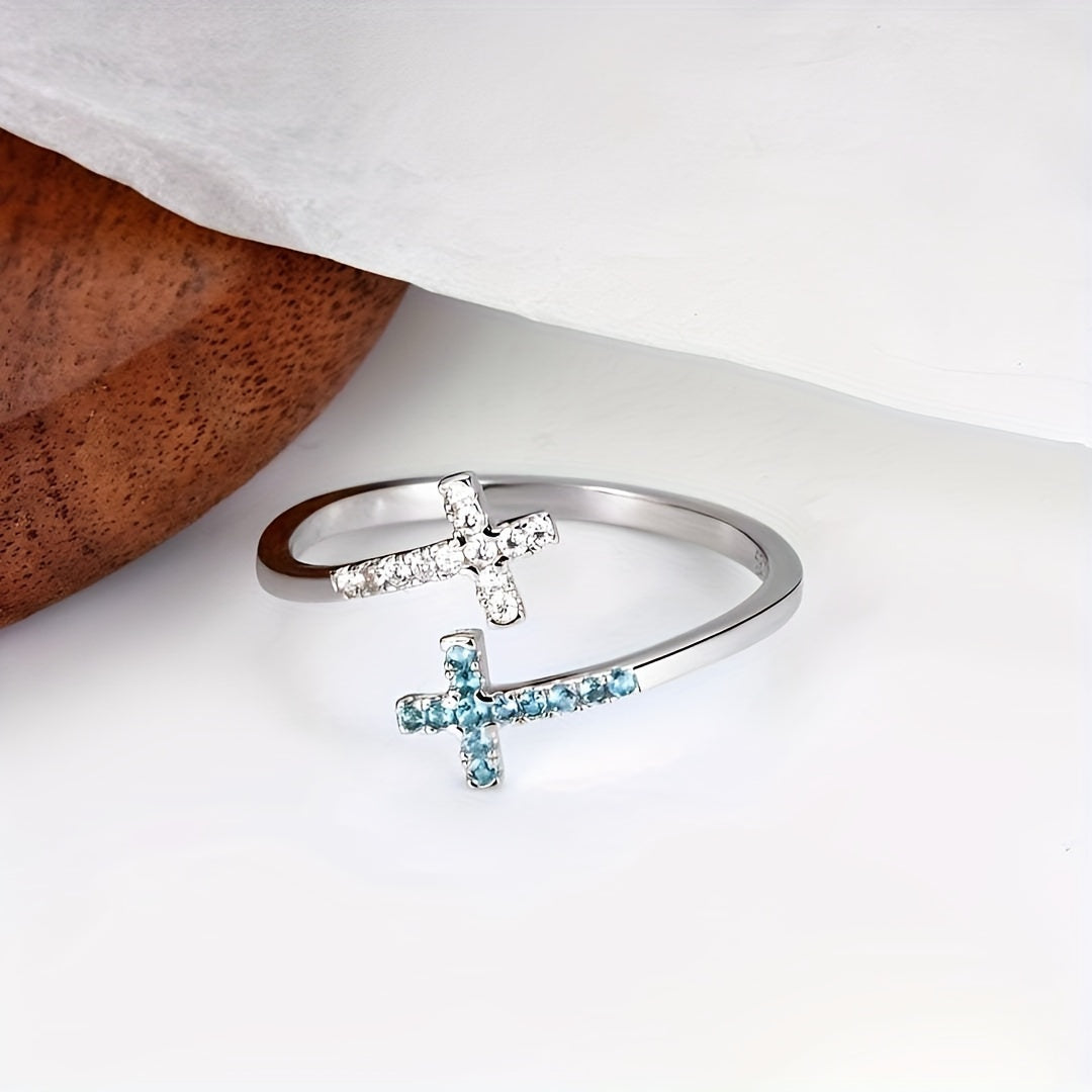 Open Adjustable Zirconia Cross Ring
