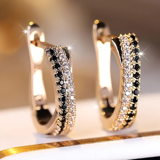 Golden Elegant Hoop Earrings with Zirconia