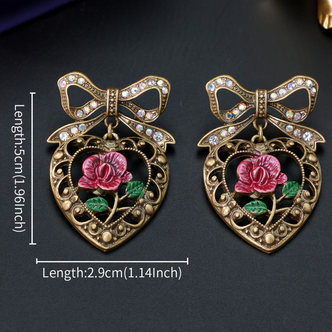 Classic Heart & Rose Bowknot Earrings