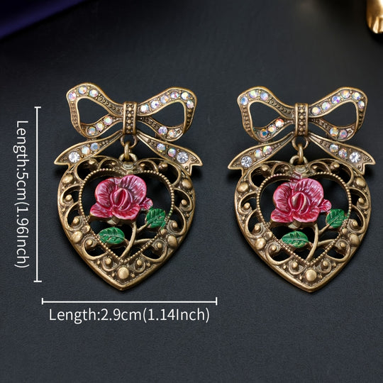 Classic Heart & Rose Bowknot Earrings