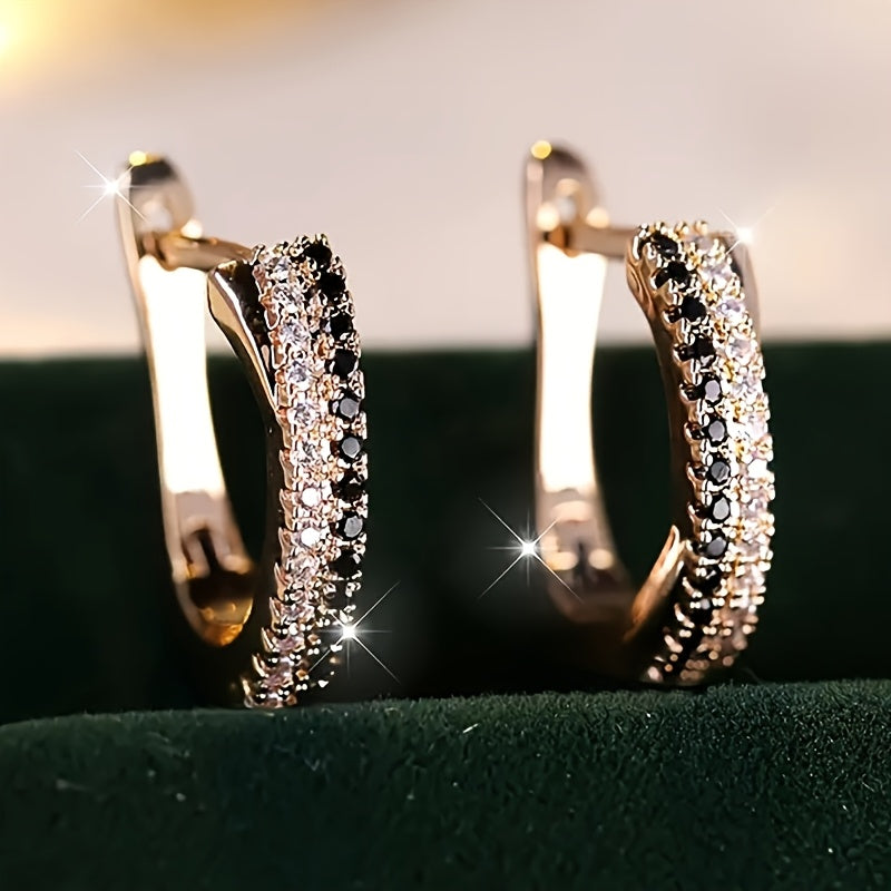 Golden Elegant Hoop Earrings with Zirconia