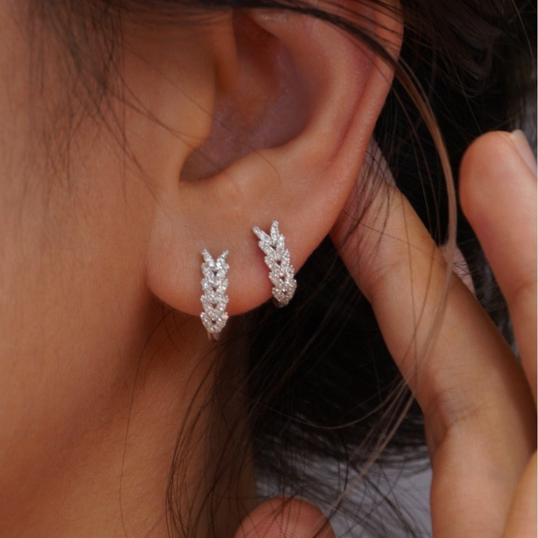Elegant Leaf Design Zirconia Hoop Earrings