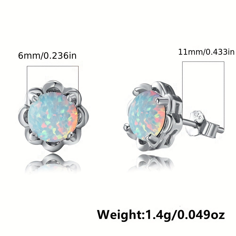White Opal Flower Stud Earrings