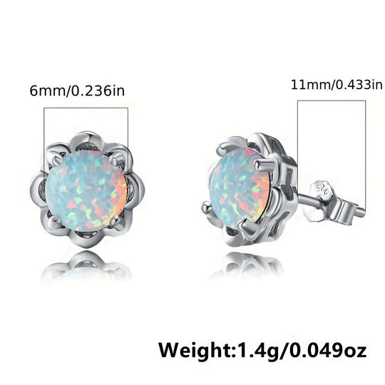 White Opal Flower Stud Earrings