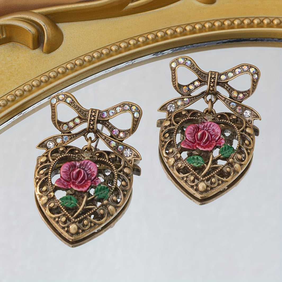 Classic Heart & Rose Bowknot Earrings