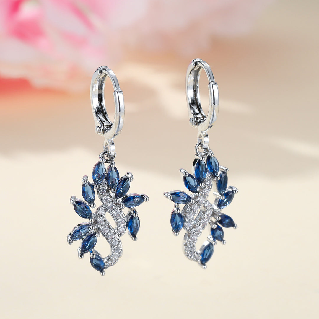 Elegant Blue Zirconia Leaf Drop Earrings