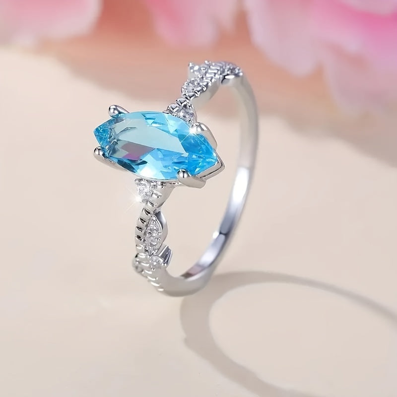 Charming Blue Oval Zirconia Ring
