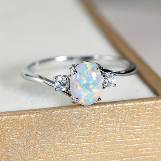 Oval White Opal Ring