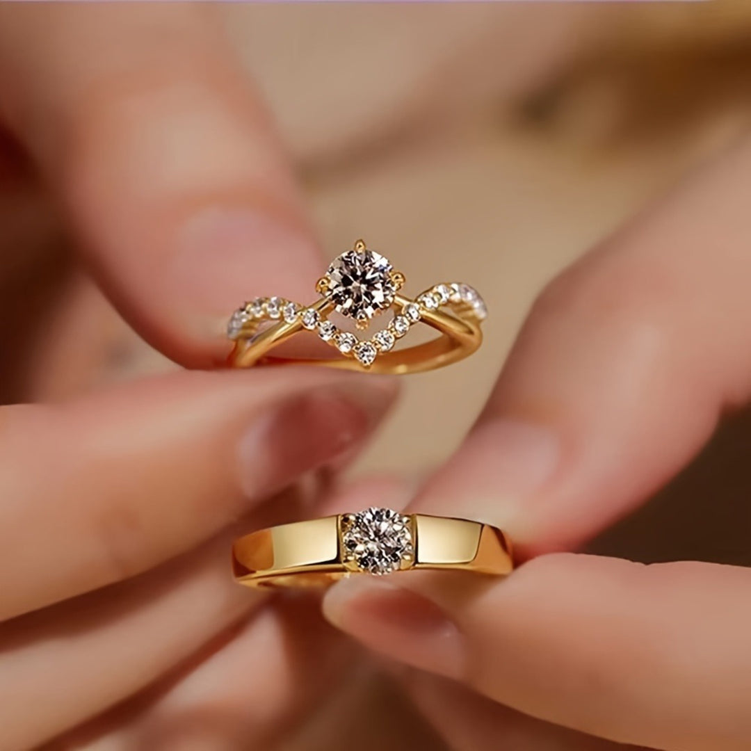 Elegant 2 Pieces Adjustable Zirconia Ring Set