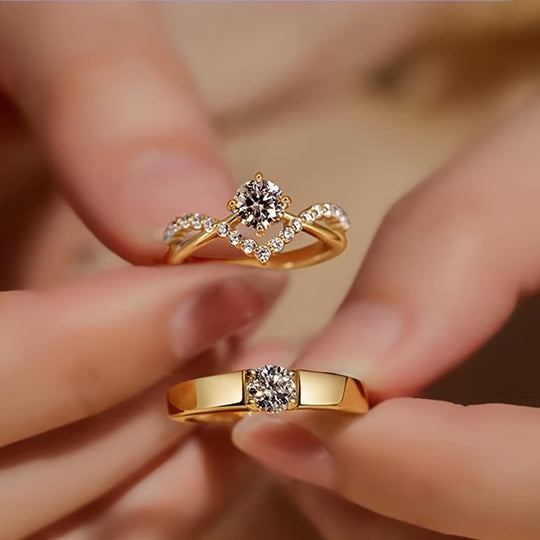 Elegant 2 Pieces Adjustable Zirconia Ring Set