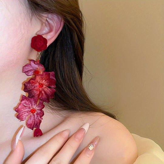 Fashionable Red Rose Earrings