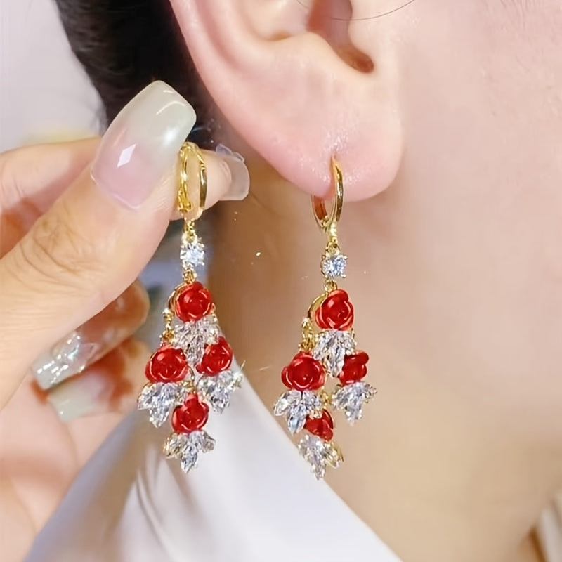 Stylish Rose Tassel Drop Earrings